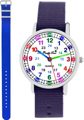 Produktbild von Kinder Armbanduhr Mädchen Jungen Einschulung Lernuhr Kinderuhr 2 Armband violett + royalblau