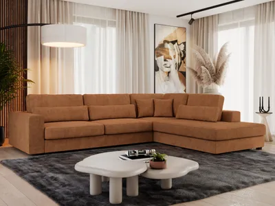 Produktbild von MKS MEBLE Ecksofa Sofa L-Form Grau Struktur, Wohnlandschaft L-Form, Couch L Form, Sofagarnitur Couchgarnitur Polsterecke, Breite: 316 cm - Savona L - Orange Strukture - Rechts