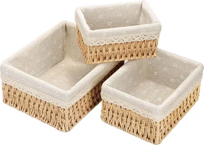 Obrázek produktu pro Úložné koše a boxy, dekorace z proutí, organizér do koupelny a na přebalovací pult, organizér do dětského pokoje, recyklovatelné, tkané, sada 3 malých košů