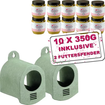 Produktbild von MeinWildvogel Erdnussbutter und Spender Starter Set, 2x Futterspender für Wildvögel und 10x Wildvogel Erdnussbutter 350g, Recycelt, Nährstoffreich