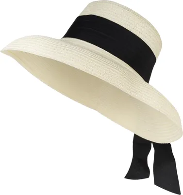 Produktbild von styleBREAKER Damen Sonnenhut mit breitem Schwarzem Zierband, breite Krempe, Strohhut, Papierstroh Hut 04025036