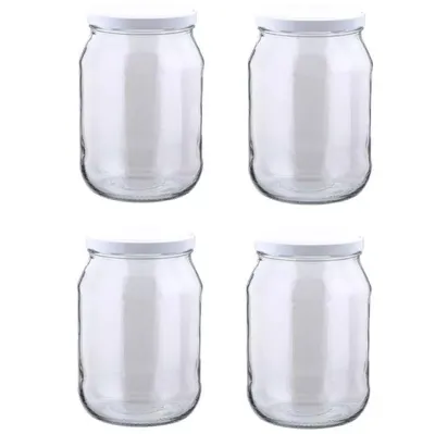 Produktbild von MIKONI Gurkenglas 1,7 L | 4 STÜCK | Weiß Deckel | Einweckgläser, Einmachgläser, Vorratsgläser, 1700ml, Einmachglas, Sturzgläser, Gurkengläser