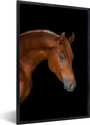 Produktbild von MuchoWow® MuchoWow® Gerahmtes Poster Pferd - Schwarz - Tier 60x90 cm - Poster mit zchwarzem Bilderrahmen - Kunst