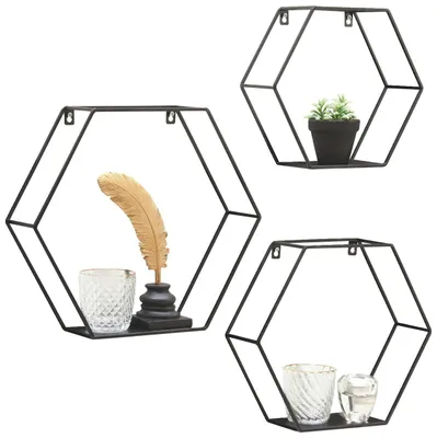 Produktbild von Modernes Wandregal DANA 3er Set aus Metall, Schwarz, ca. 40 x 10 x 35 cm
