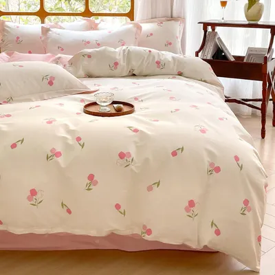 Produktbild von Bettwäsche-Set Blumen Rosa 135x200cm 80x80cm 100% Baumwolle mit Reißverschluss