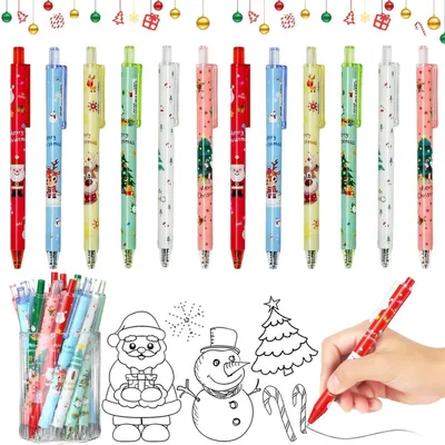 Image de Stylos à bille, Noël, lot de 12, encre gel, motifs de Noël en dessin animé, motifs aléatoires