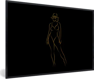 Produktbild von MuchoWow® Gerahmtes Poster Sonnenbrille - Schwarz - Gold - Linienkunst 60x40 cm - Poster mit Schwarzem Bilderrahmen Wandposter Rahmen Foto Bilder - Printing - Wanddeko Schlafzimmer
