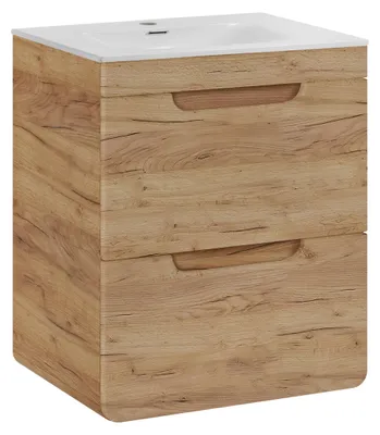 Produktbild von Wandregal mit Waschbecken und Syphon ARVIDA - Farbe Eiche - 2 Schubladen - 60 x 59 x 46 cm