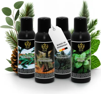 Produktbild von HAF Saunaaufguss Set „Waldfrische“ - 4 x 100ml Sauna Aufgussmittel Eukalyptus, Fichtennadel, Latschenkiefer, Minze
