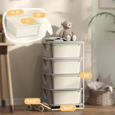 Obrázok produktu pre HOMCOM detská komoda so štyrmi policami a úložnými boxmi