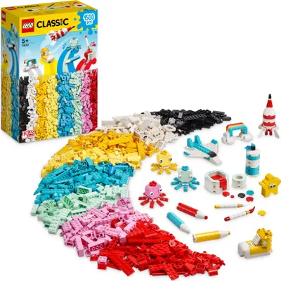 Zdjęcie produktu dla LEGO 11032 Classic Kreatywna zabawa kolorami, kreatywne zabawki dla 5-latków, chłopców i dziewczynek, pudełko z klockami do budowania zabawek: samolotu, buta, tęczy i nie tylko