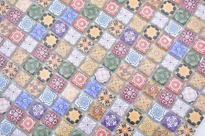 Produktbild von Handmuster Mosaikfliese Glasmosaik Kombi Retro Biscuit Color bunt Fliesenspiegel Bad MOS78-RB83_m