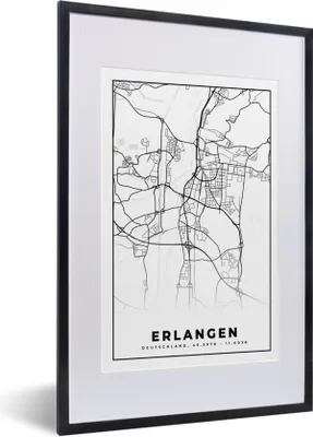 Produktbild von MuchoWow® Gerahmtes Poster Karte - Erlangen - Stadtplan 40x60 cm - Poster mit Schwarzem Bilderrahmen Wandposter Rahmen Foto Bilder - Poster in Rahmen