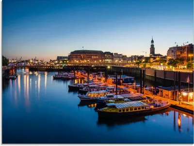 Produktbild von ARTland Glasbild Hamburg Hafen Panorama mit Michel Größe: 80x60 cm