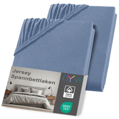 Produktbild von NYVI Jersey Spannbettlaken DreamScience 140x200 - 160x200 cm rauchblau 2er Set für Matratzen bis 22 cm Höhe - Weich & Anschmiegsam, Rundumgummizug, Bügelfrei