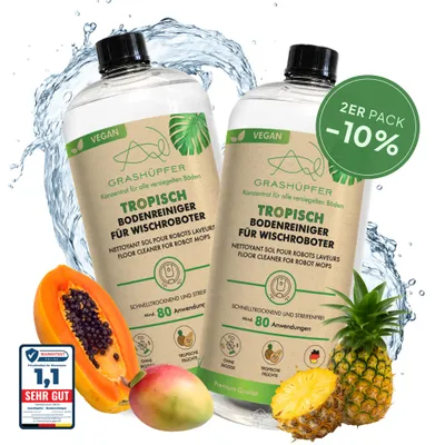 Produktbild von 2er Set - GRASHÜPFER® Wischroboter Reinigungsmittel I Bodenreiniger Mittel 2 x 1000 ml "Tropische Früchte Duft"