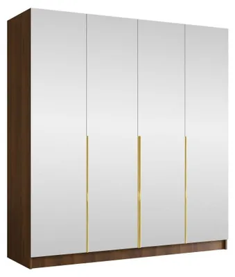 Produktbild von MIRJAN24 Kleiderschrank Santi III, Schlafzimmer, mit Spiegel, Drehtürenschrank, mit Kleiderstange, Modern, Garderobenschrank, Metallgriffe (Farbe: Nuss Warmia + Gold)