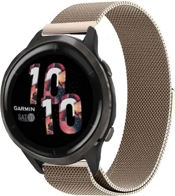 Produktbild von Strap-it Milanese Armband - Kompatibel mit Garmin Venu 2 Armband 45mm - Hochwertiges Material -Edelstahl Magnetische verschluss für Armband Champagner22mm smartwatch