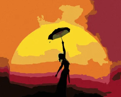 Produktbild von Zuty - Malen nach Zahlen - FRAU MIT REGENSCHIRM UND SONNENUNTERGANG, 40x50 cm, mit Keilrahmen (bereits gespannt)