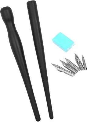 Produktbild von Kunststoff-Comic-Pensatz für Zeichnen und Skizzieren - inklusive 2 schwarzen Halterungen und 5 Pinseln - mit Zeichenstift - kreative Zeichenwerkzeuge