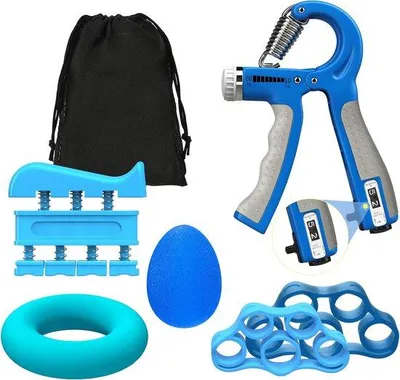 Produktbild von Famanu Handgriffkrafttrainer Set - Robustes Handgriff Workout Set - Handgriffe (10 bis 60 kg) - Fingertrainer - Handgelenkstärker