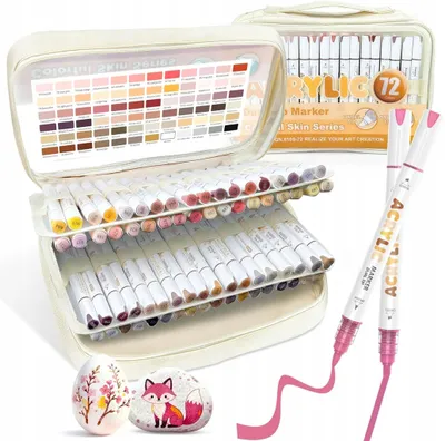 Obrázek produktu pro GuangNa Akrylové fixy Skin Series 72 barev oboustranné – štětcový hrot a šikmý hrot, Direct-Liquid, krycí vodoodolné pro portréty ilustrace manga