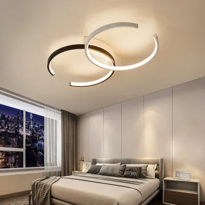 Immagine prodotto di Plafoniera LED Plafoniera SX8718WB con telecomando Colore luce/luminosità regolabile dimmerabile Struttura in metallo laccato bianco e nero Plafoniera LED per camera da letto