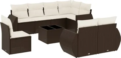 Immagine prodotto di vidaXL Set di divani da giardino 9 pezzi con cuscini in polirattan marrone