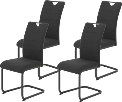 Produktbild von Hela Tische, 4er Set Freischwinger MARS - Bezug Webstoff Schwarz - Rundrohr Metallgestell - Lehne mit Griffleiste - 120kg belastbar - , PFC free