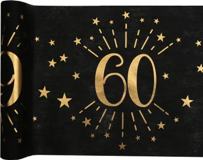Produktbild von 60. Geburtstag schwarz gold Tischläufer 5 m x 30 cm Zahl 60