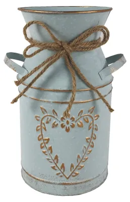 Image de Omgoods - Vase vintage en forme de cœur, motif floral, en céramique blanche. Pot de fleurs en fer pour décoration de style rustique