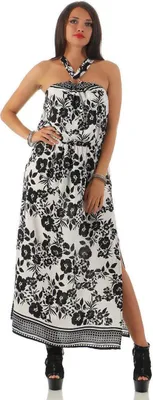 Produktbild von Damen Maxi Neckholder Kleid Sommerkleid mit Blumenmuster; Schwarz/S/M