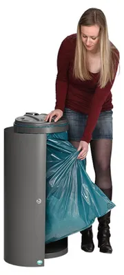 Produktbild von Abfallsammler mit Einflügeltür + Doppelbart-Schloss | 80 Liter, HxBxT 89,5x39x39cm | Verzinkter Stahl | Grau