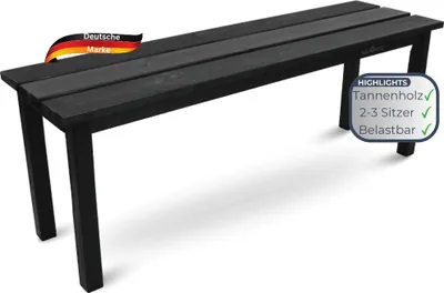 Produktbild von Gartenbank wetterfest Holz LYDIA - 3 Sitzer, Ohne Lehne, 118cm | Sitzbank Garten Massivholz Holzbank Outdoor | Schwarz