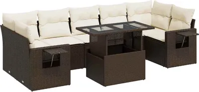 Produktbild von 8-tlg. Garten-Sofagarnitur mit Kissen Braun Poly Rattan