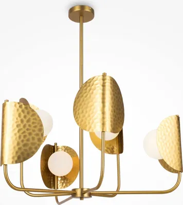 Produktbild von Kronleuchter Metall Glas G9 78 cm breit in Messing Weiß 6-flammig Modern Lüster Deckenlampe