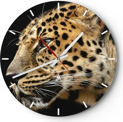 Produktbild von Wanduhr - Rund - Glasuhr - Tiere Leopard wilde Katze wilde Tiere - 30x30cm - Schleichendes Uhrwerk - Lautlos - zum Aufhängen bereit - Dekoration Modern - Wanddekoration aus Glas - C3AR30x30-0433