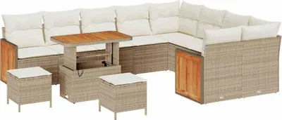 Immagine prodotto di vidaXL Set di divani da giardino, 13 pezzi, 9 posti, color beige e crema, in rattan sintetico