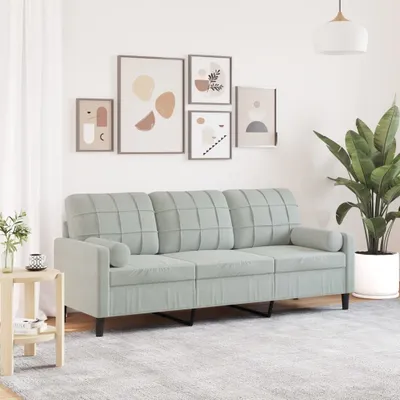 Produktbild von ZMH 3-Sitzer-Sofa mit Zierkissen Hellgrau 180 cm Samt