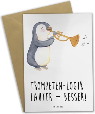 Produktbild von Mr. & Mrs. Panda neujahrskarte Trompeten Weisheit - Weiß - Geschenk, Musik, Blasinstrumente, dankeskarten, laut, Instrument lernen, Grußkarte, jazzig, weihnachtskarten