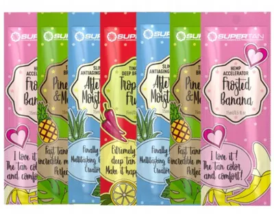 Zdjęcie produktu dla SuperTan 2xFrosted Banana 2x Pineapple&mango 1xTropicalFruits 2x AfterTan 7x15ml