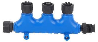 Image de Connecteur en T à 3 ports pour NMEA 2000, avec connecteur M12 à 5 broches, indice de protection IP67 (étanche),  comme câble de connexion principal et connecteur en T multiport, ainsi que comme terminateur pour les réseaux Lowrance