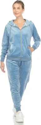 Imagen del producto de Traje de entrenamiento de alta calidad para mujer, tipo chándal, ropa deportiva, color azul claro y blanco – Talla L