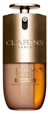 Imagen del producto de Clarins DOUBLE SERUM FOUNDATION: Base de maquillaje híbrida 2 en 1, envase con bomba, textura líquida, apta para todo tipo de piel, antiedad, iluminadora, exfoliante, suavizante, cobertura media, tono neutro