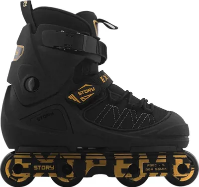 Image de Story Patins Inline Aggressifs Noir/Or - Patins stunt stylés pour débutants avec Grindplate résistant à l'usure & cadre en plastique
