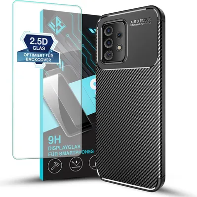 Produktbild von Handy Hülle für Samsung Galaxy A52 mit 9H Displayglas Displayschutz Plus Carbon Look Cover Case Schutzhülle Farbe: Schwarz