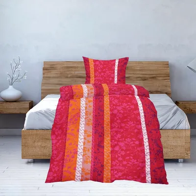 Produktbild von Seersucker Bettwäsche 135x200 mit Reißverschluss – Rosa Pink gestreift mit Ranken