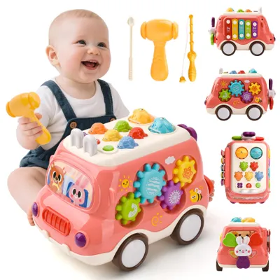 Produktbild von Babyspielzeug Musikbus mit Xylofon, Hämmerchenspiel, rosa, für Kinder von 1-2 Jahren