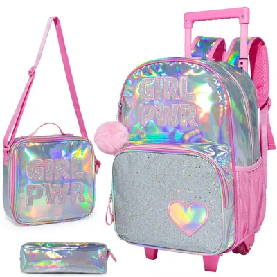 Immagine prodotto di Zaino da viaggio con ruote per bambine, set da 3 pezzi, rosa, 42x30x20 cm