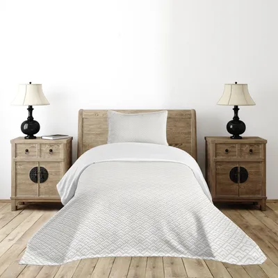 Produktbild von ABAKUHAUS Geometrisch Tagesdecke Set, Abgewinkelte Linien und Rhomben karierte Komposition minimalistische Art Inspirationen, 170 x 220 cm, Beige und Weiß